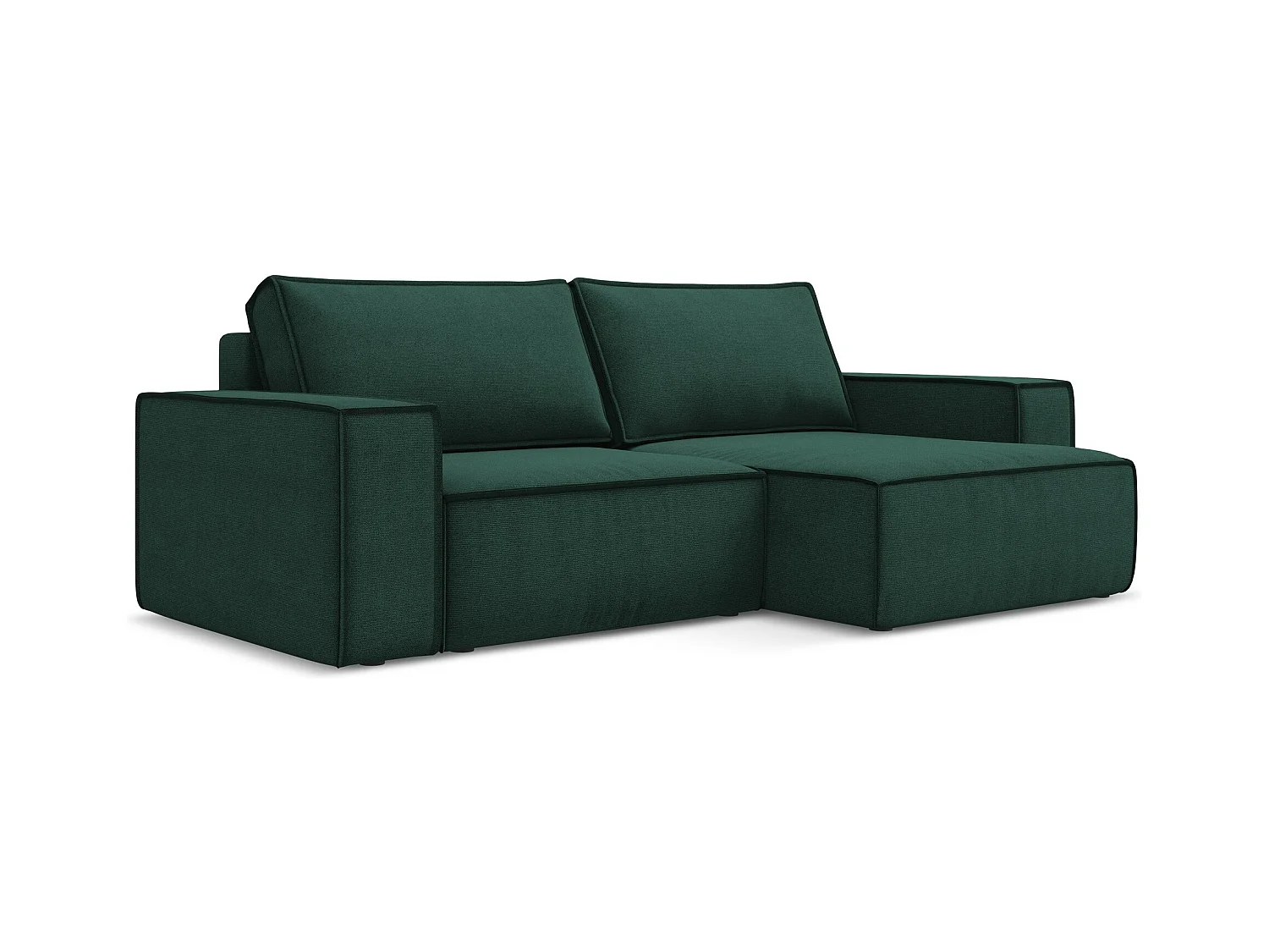 Canapé d’angle 2 places droit convertible en tissu texturé - bouteille verte - KIMO