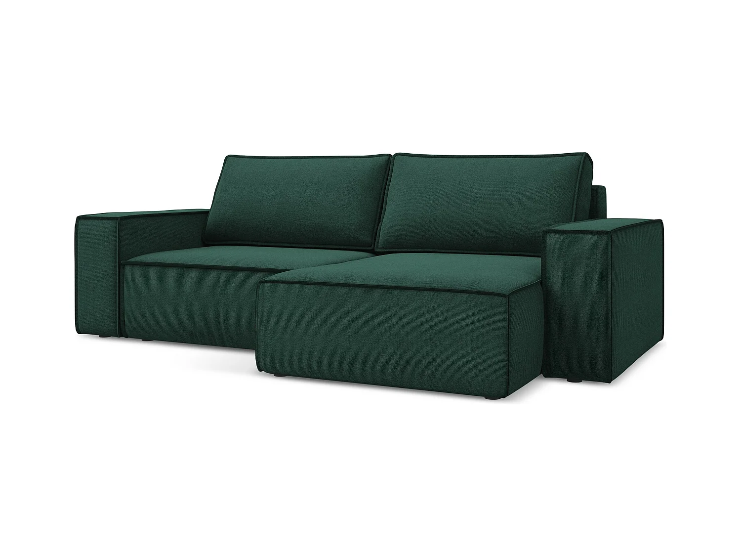 Hoekslaapbank rechts van flessengroen textuurstof - KIMO