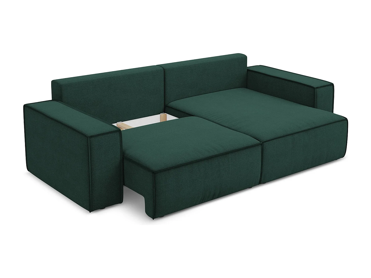 2-Sitzer Ecksofa mit Schlaffunktion - Ecke Rechts - Strukturstoff - Flaschengrün - KIMO