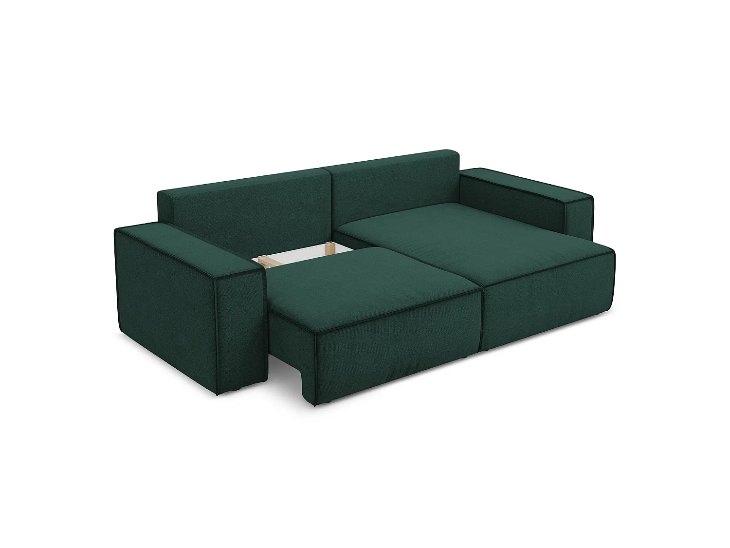 2-Sitzer Ecksofa mit Schlaffunktion - Ecke Rechts - Strukturstoff - Flaschengrün - LIVORNO