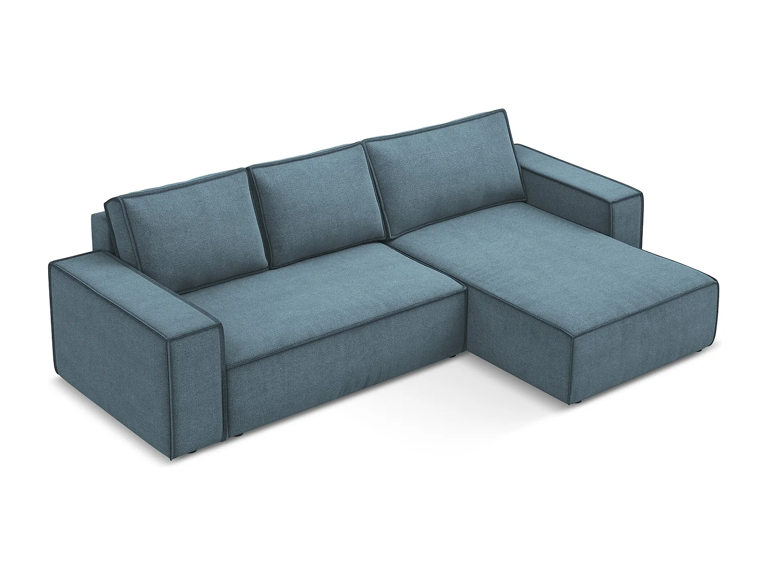 Canapé d’angle 3 places droit convertible en tissu texturé - bleu clair - KIMO