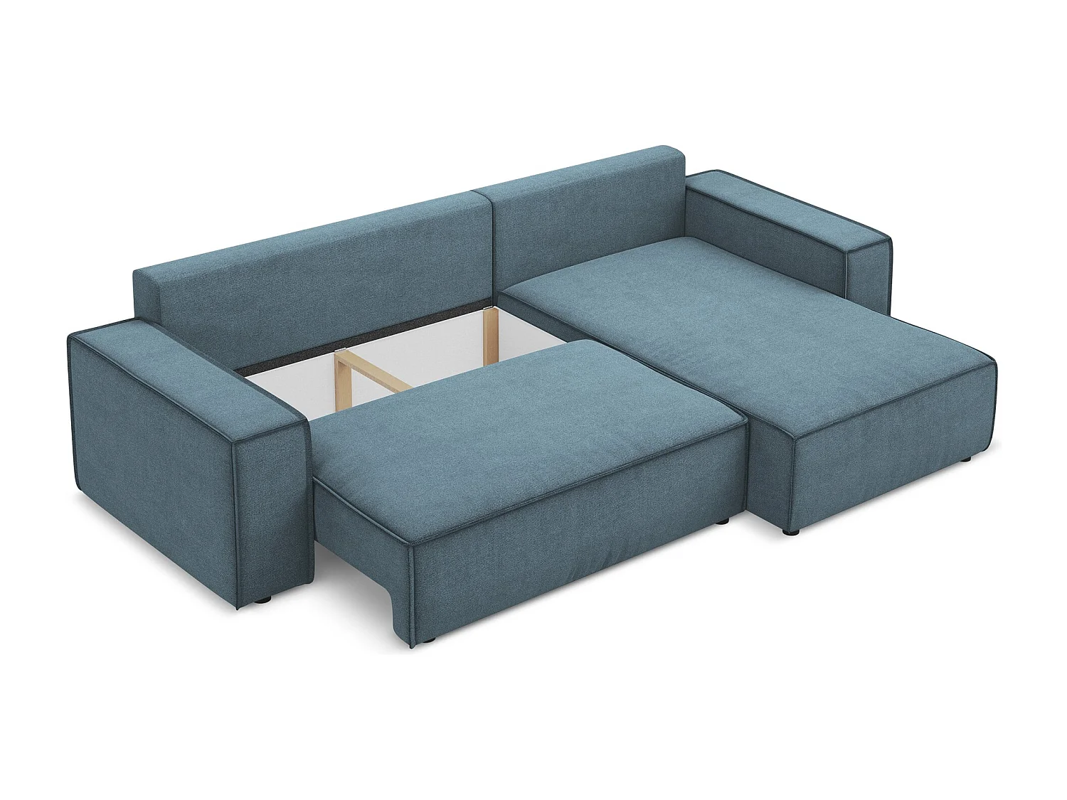 Canapé d’angle 3 places droit convertible en tissu texturé - bleu clair - KIMO