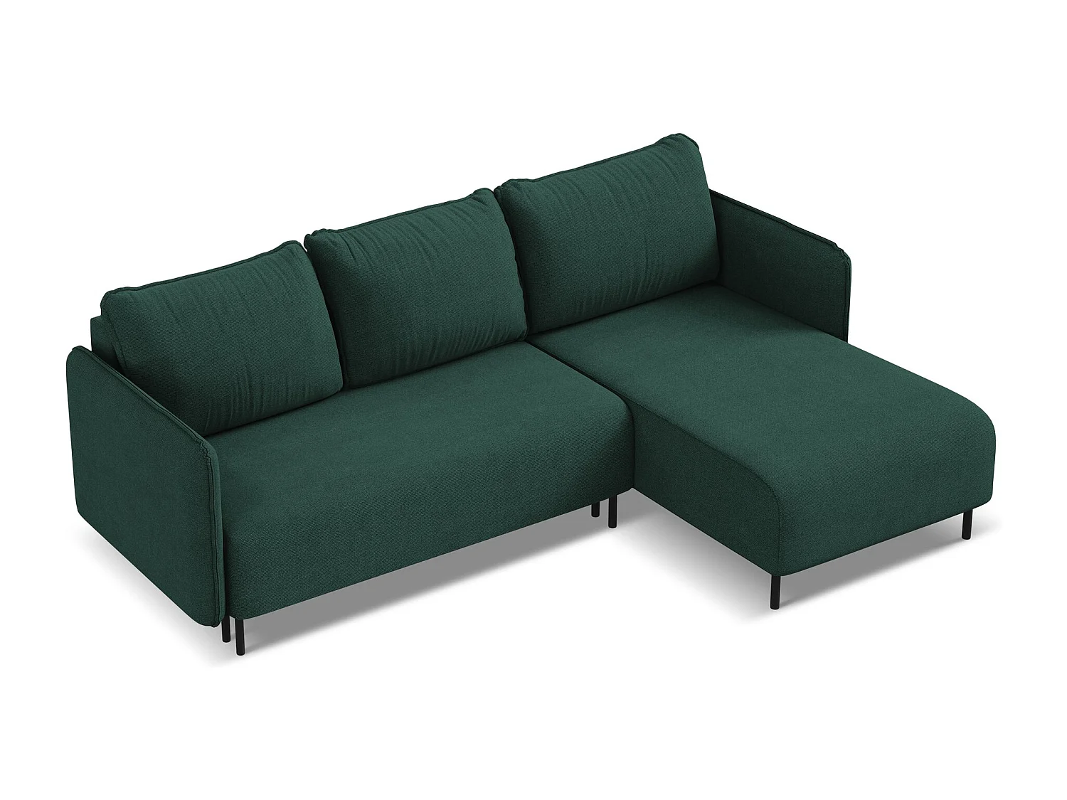 Narożnik prawostronny z funkcją spania - z tkaniny strukturalnej - butelkowa zieleń - LUANA