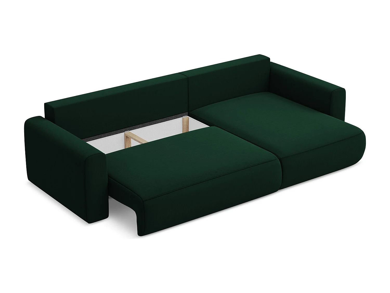 Canapé d’angle 3 places droit convertible en velours - bouteille verte - KAPUA