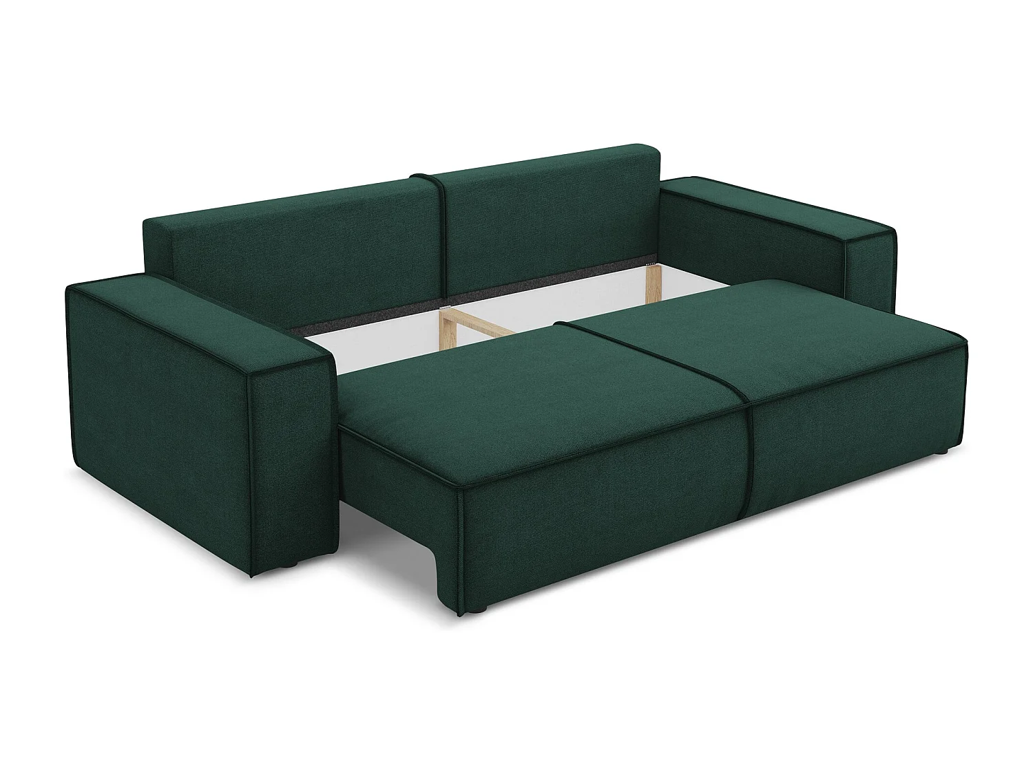3-Sitzer Sofa mit Schlaffunktion - - Strukturstoff - Flaschengrün - KIMO