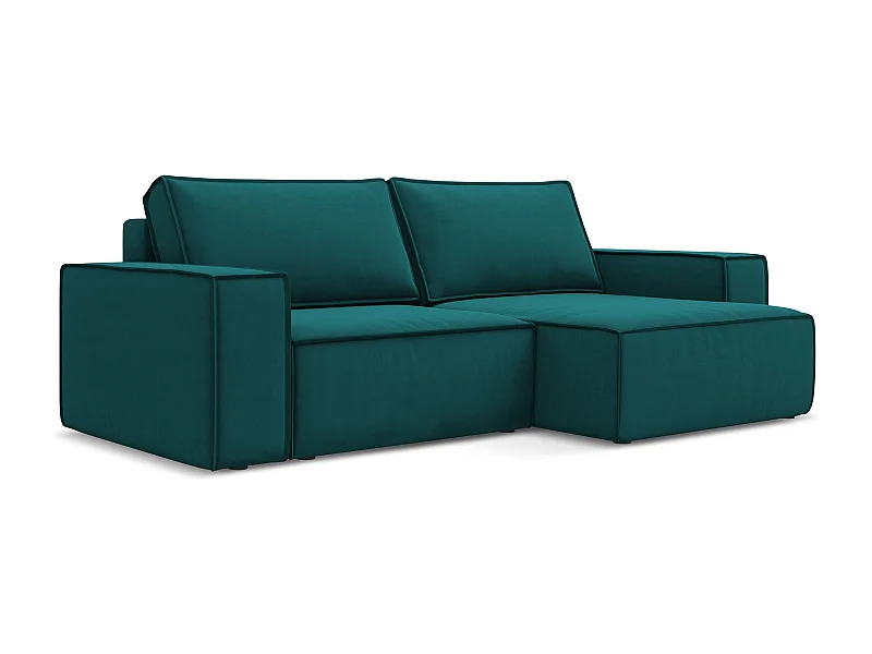 2-Sitzer Ecksofa mit Schlaffunktion - Ecke Rechts - Samt - Marine - KIMO