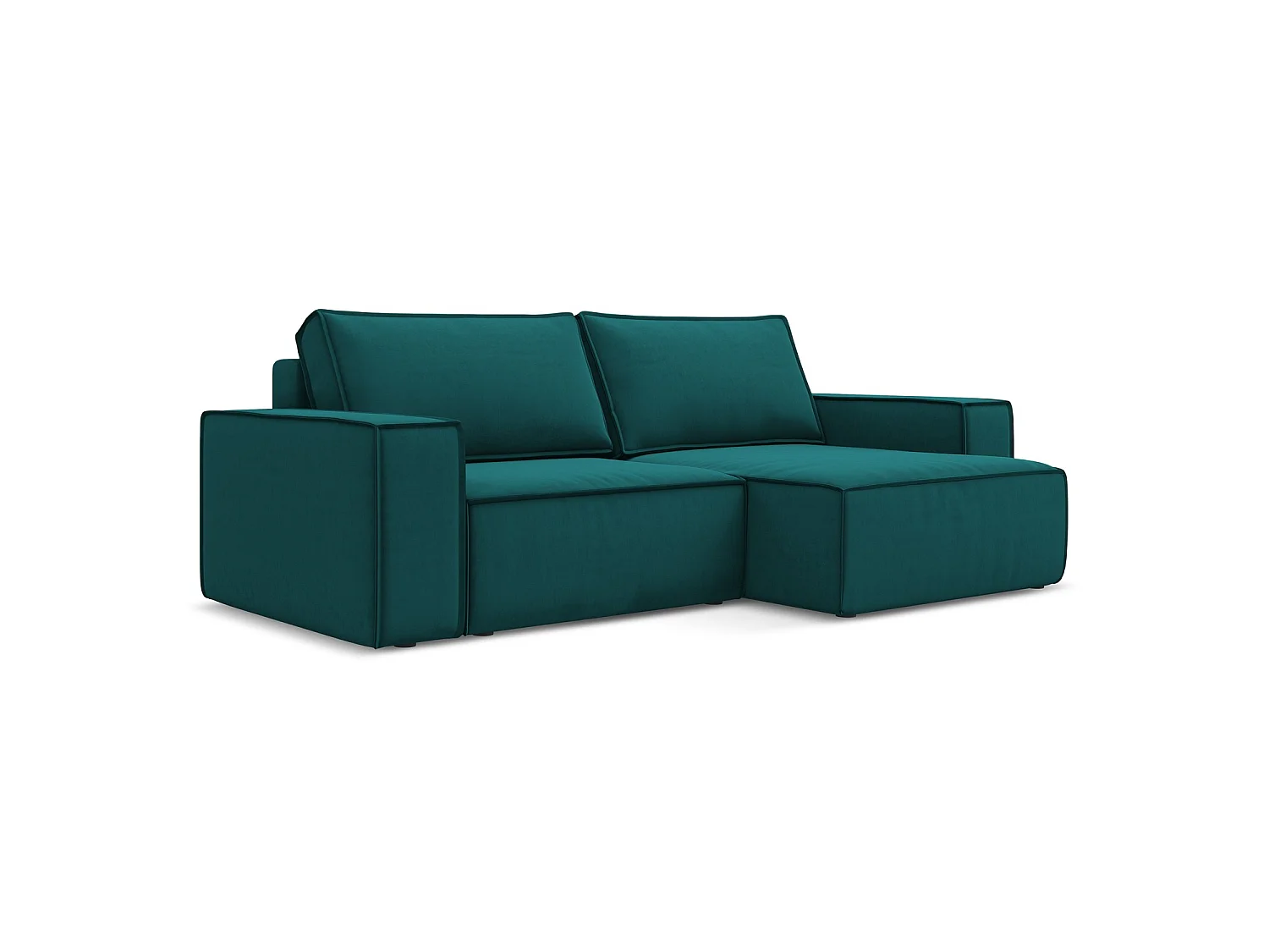 2-Sitzer Ecksofa mit Schlaffunktion - Ecke Rechts - Samt - Marine - LIVORNO