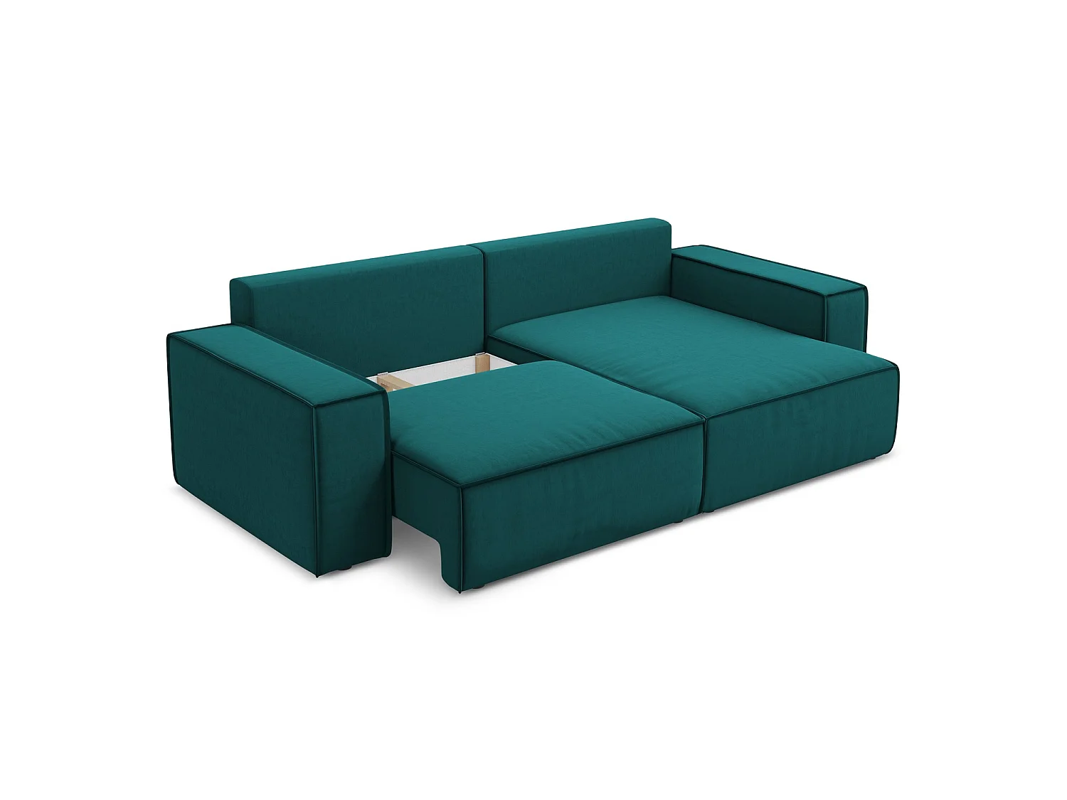 2-Sitzer Ecksofa mit Schlaffunktion - Ecke Rechts - Samt - Marine - LIVORNO