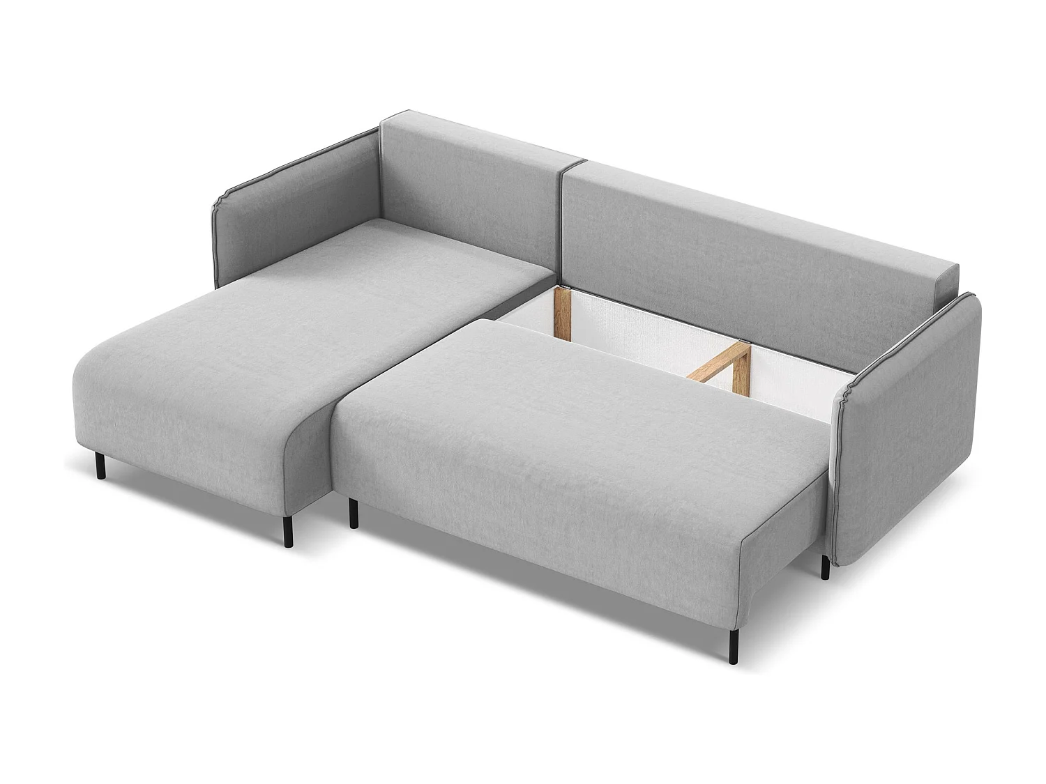 Hoekslaapbank links van grijs velours - LUANA