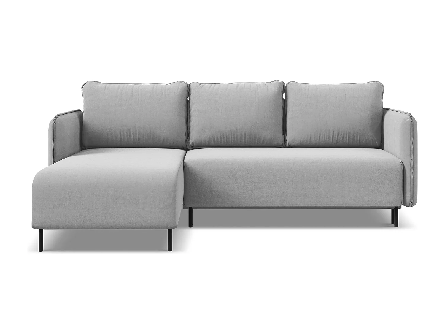 Sofá de canto esquerdo convertível 3 lugares em veludo cinza - LUANA