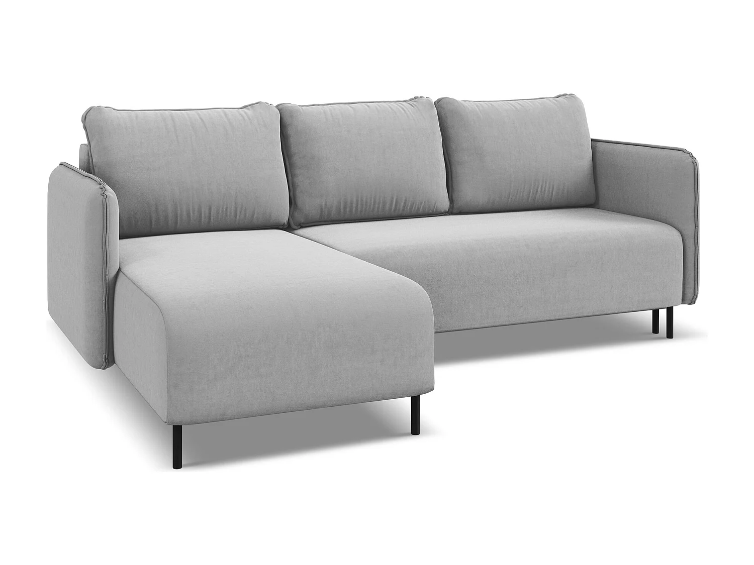 Sofá de canto esquerdo convertível 3 lugares em veludo cinza - LUANA