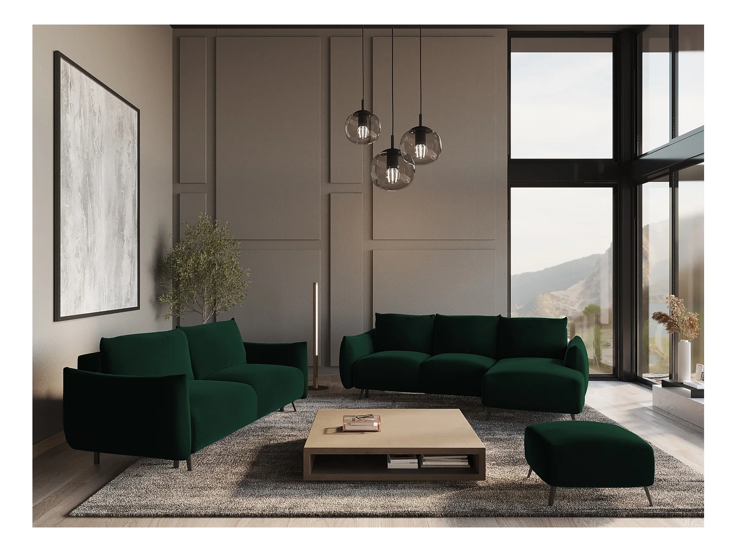 3-Sitzer Sofa mit Schlaffunktion - - Samt - Flaschengrün - MALIE