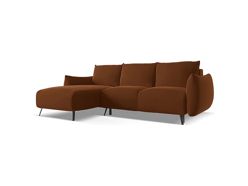 3-Sitzer Ecksofa mit Schlaffunktion - Ecke Links - Samt - Terrakotta - MALIE