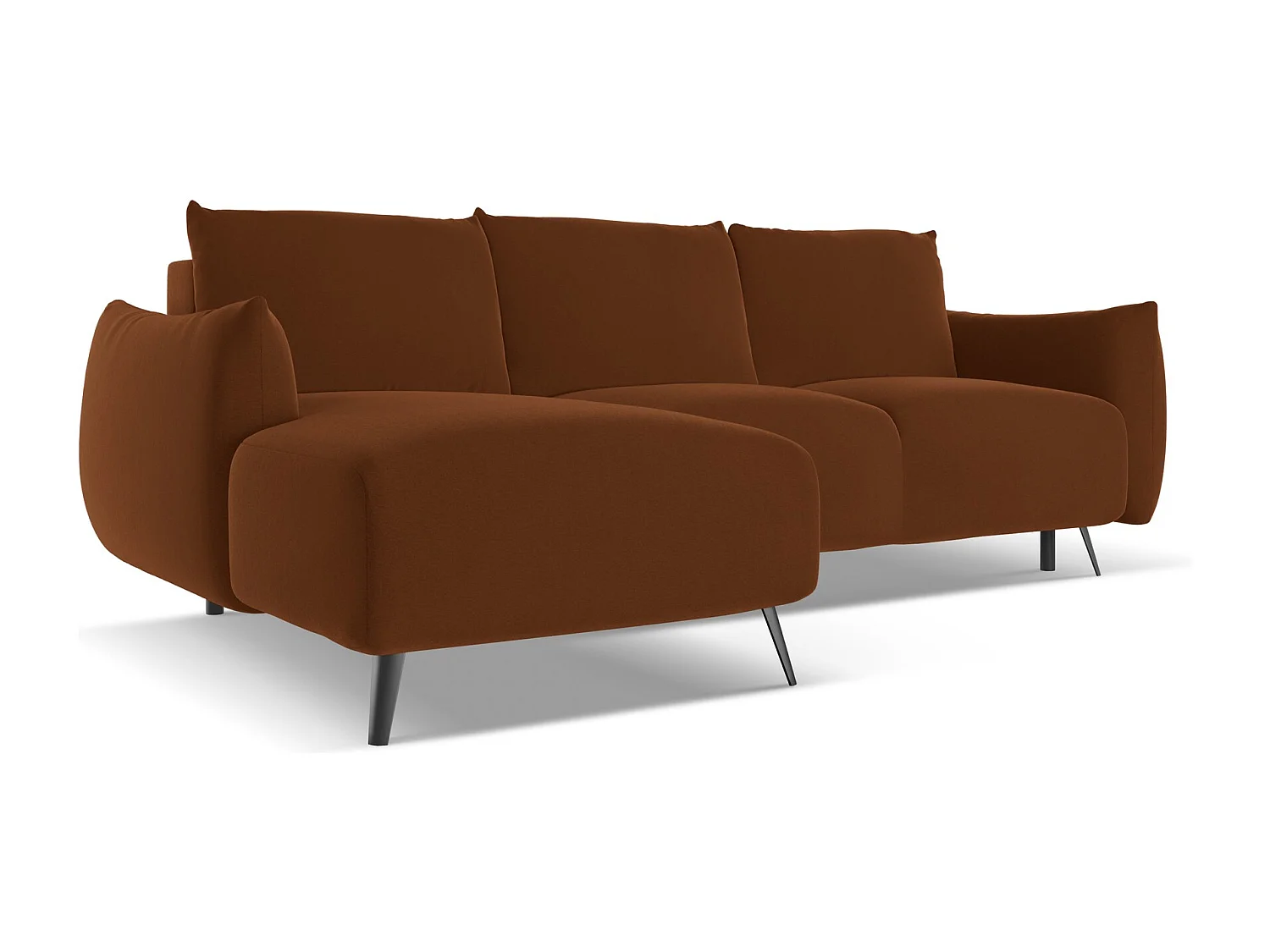 Hoekslaapbank links van terracotta velours - MALIE