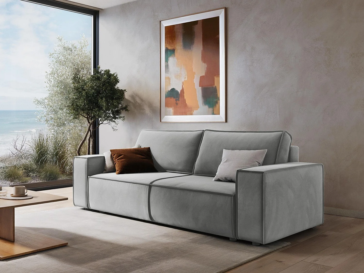 Ecksofa mit Schlaffunktion - Ecke Rechts - Samt - Königsblau - LIVORNO