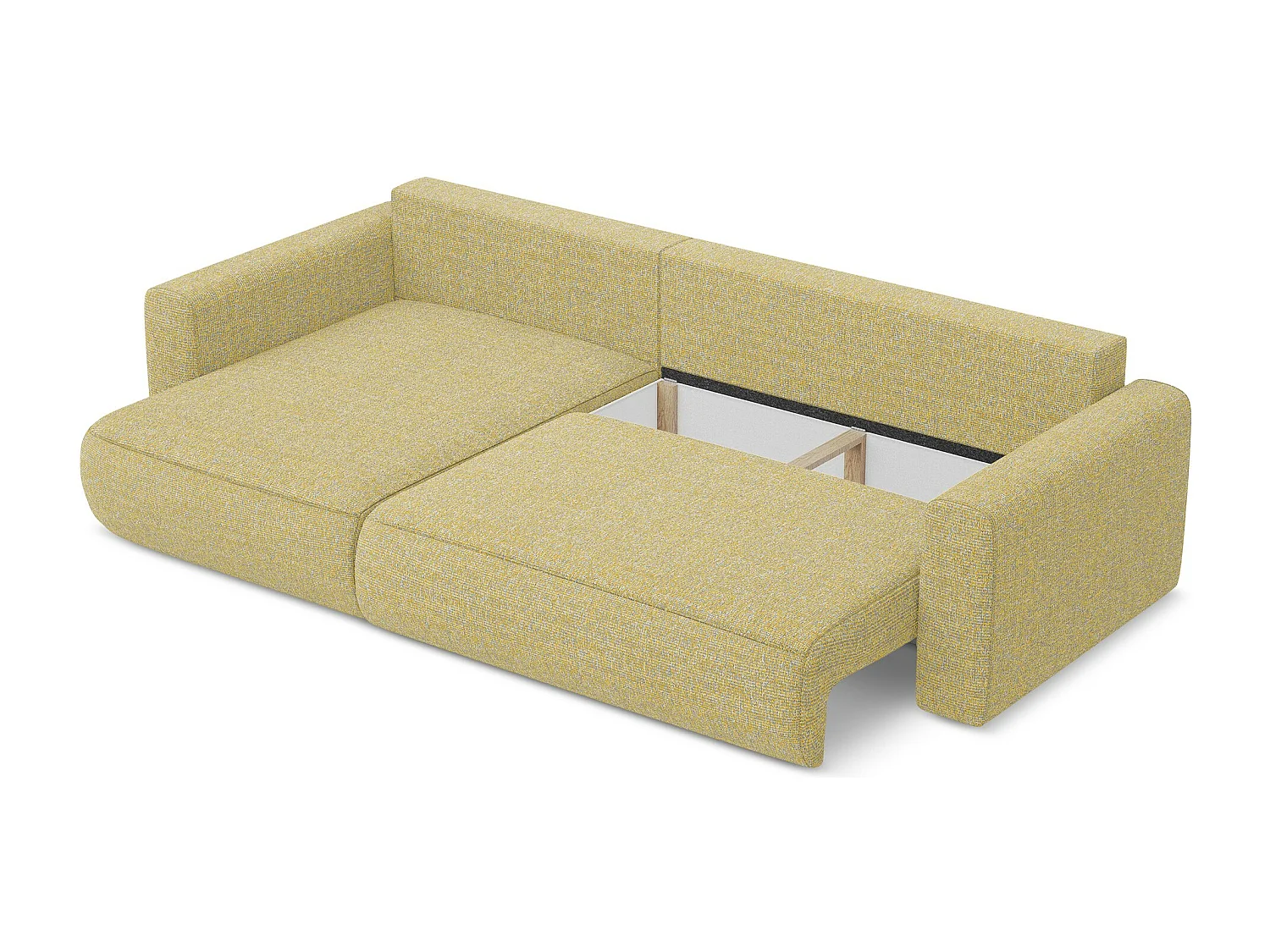 Narożnik lewostronny z funkcją spania - z tkaniny strukturalnej - musztardowy - KAPUA