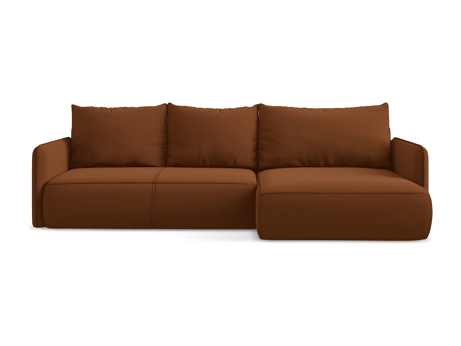 Ecksofa mit Schlaffunktion - Ecke Rechts - Samt - Terrakotta - NANEA