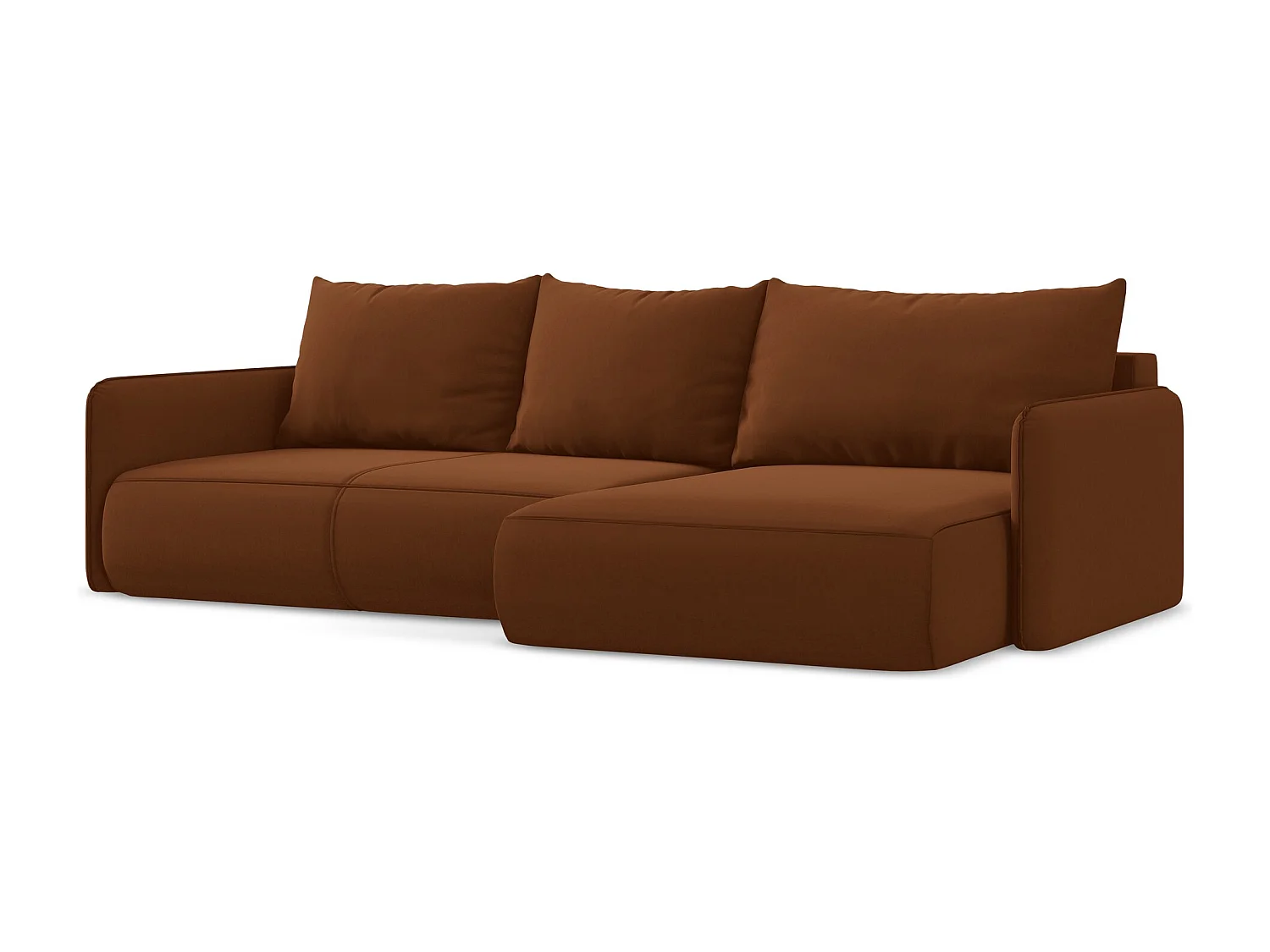 Ecksofa mit Schlaffunktion - Ecke Rechts - Samt - Terrakotta - NANEA