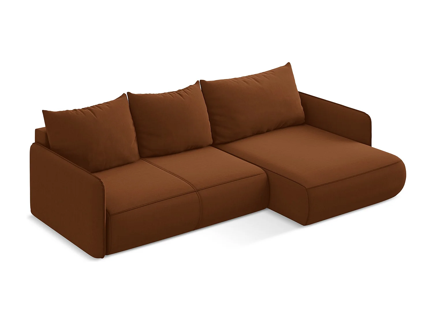 Ecksofa mit Schlaffunktion - Ecke Rechts - Samt - Terrakotta - NANEA
