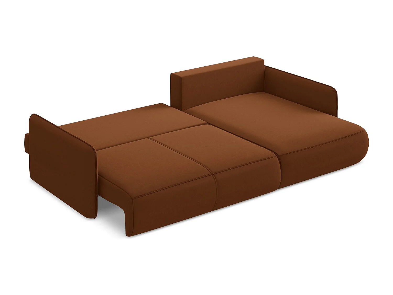 Ecksofa mit Schlaffunktion - Ecke Rechts - Samt - Terrakotta - NANEA