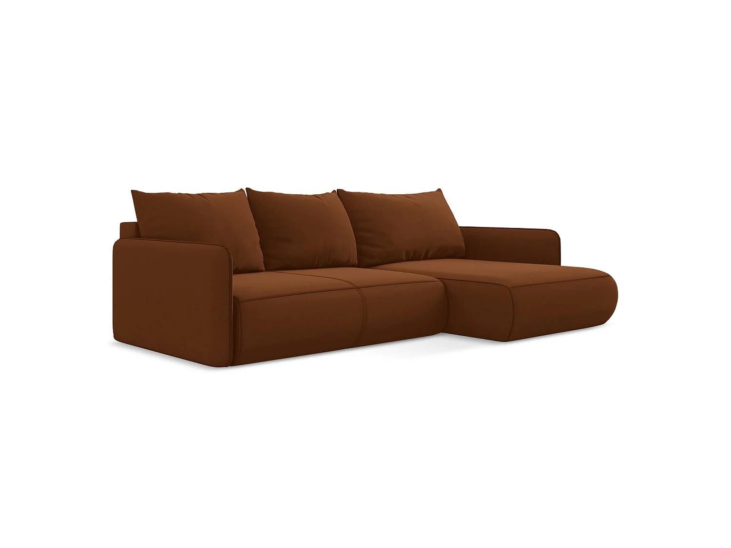 Ecksofa mit Schlaffunktion - Ecke Rechts - Samt - Terrakotta - PALERMO