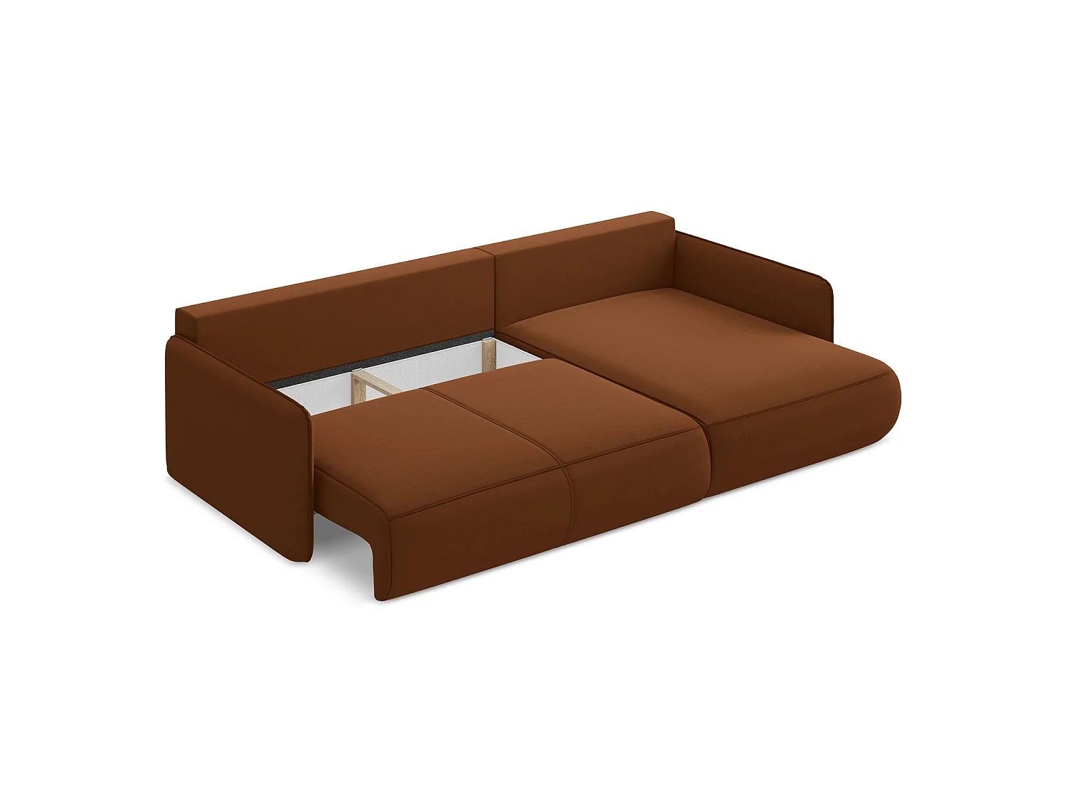 Ecksofa mit Schlaffunktion - Ecke Rechts - Samt - Terrakotta - PALERMO