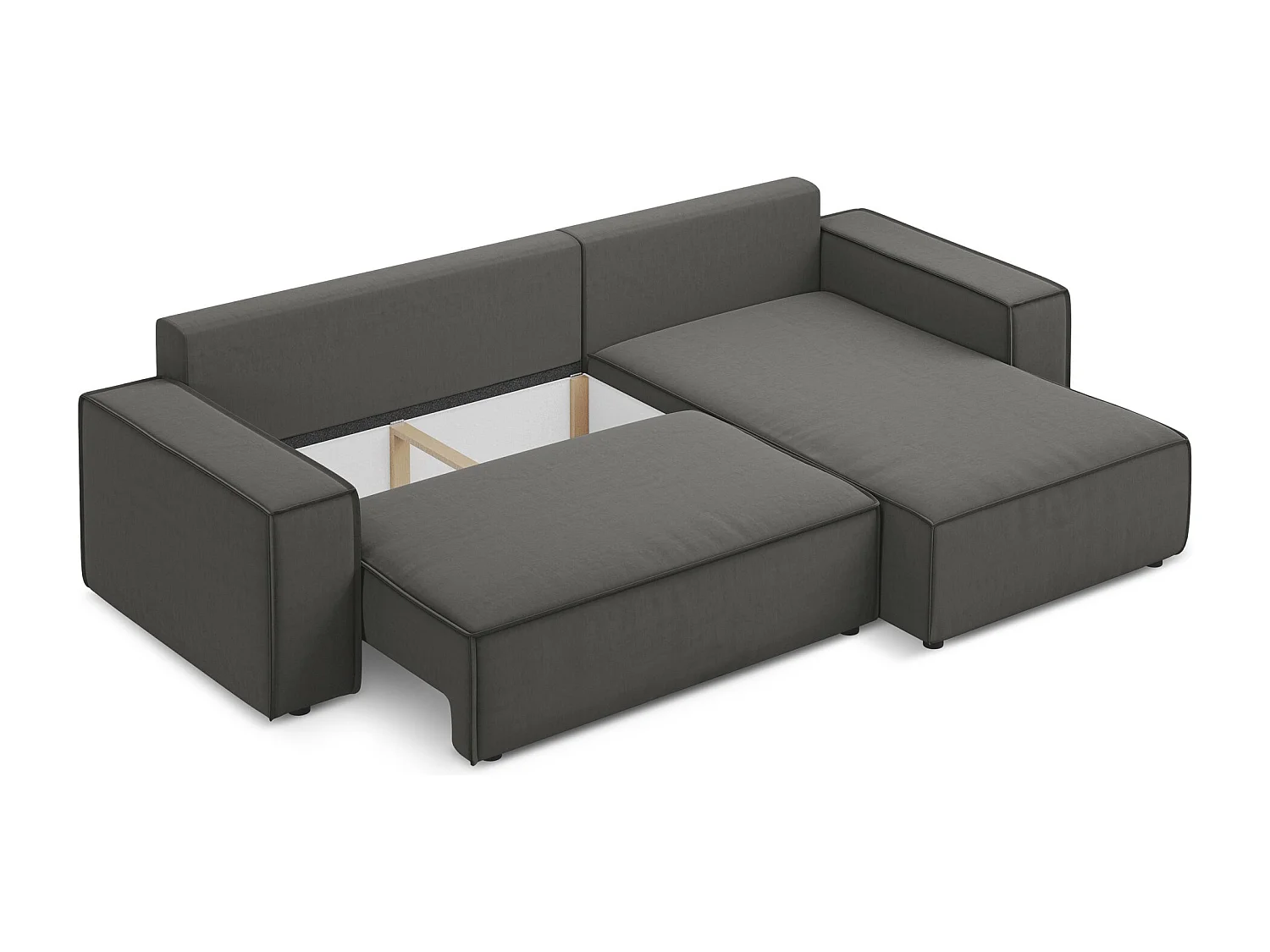 Ecksofa mit Schlaffunktion - Ecke Rechts - Samt - Stahl - KIMO