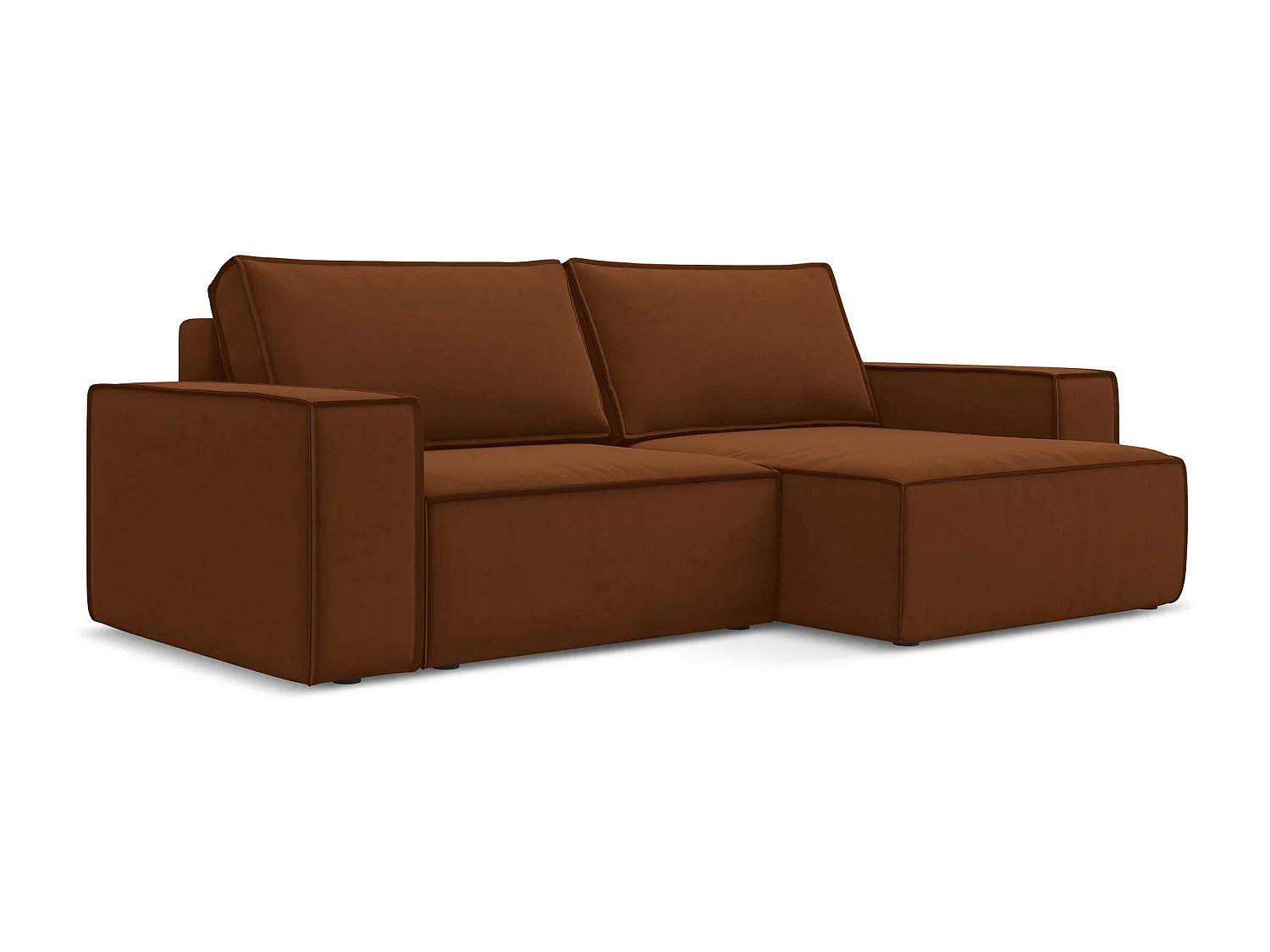 2-Sitzer Ecksofa mit Schlaffunktion - Ecke Rechts - Samt - Terrakotta - KIMO