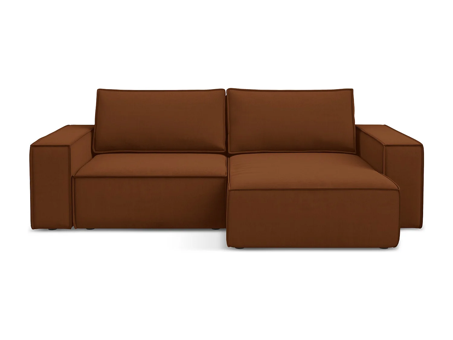 2-Sitzer Ecksofa mit Schlaffunktion - Ecke Rechts - Samt - Terrakotta - KIMO