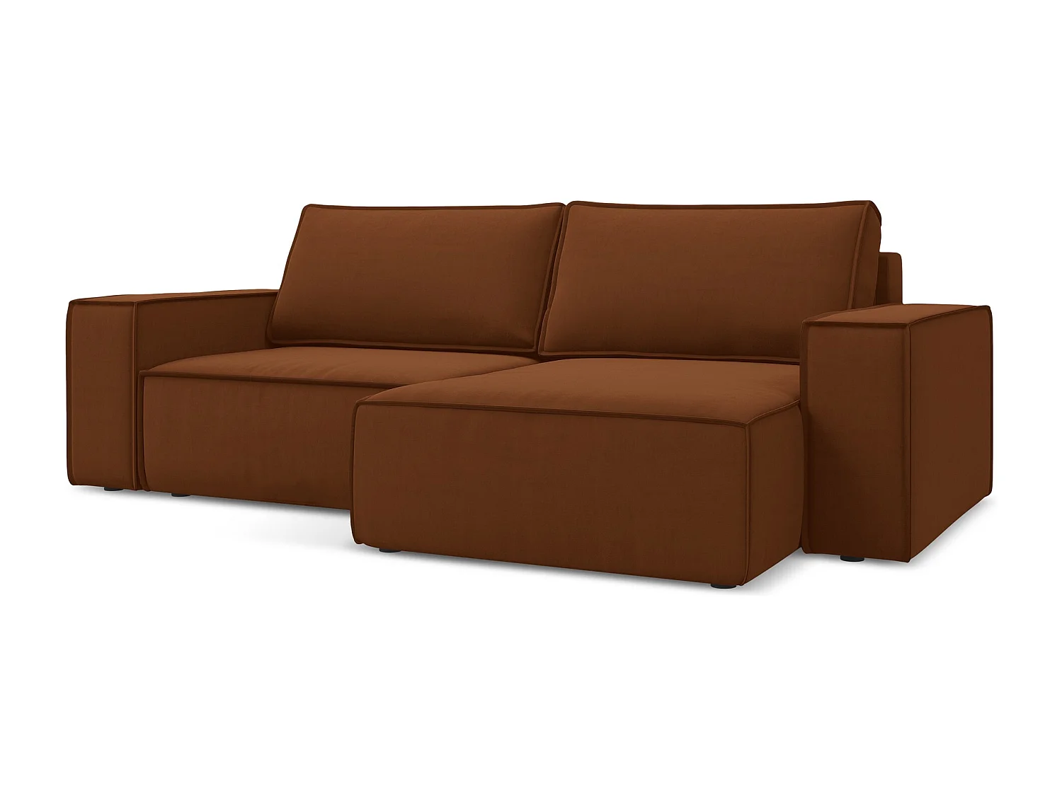 2-Sitzer Ecksofa mit Schlaffunktion - Ecke Rechts - Samt - Terrakotta - KIMO