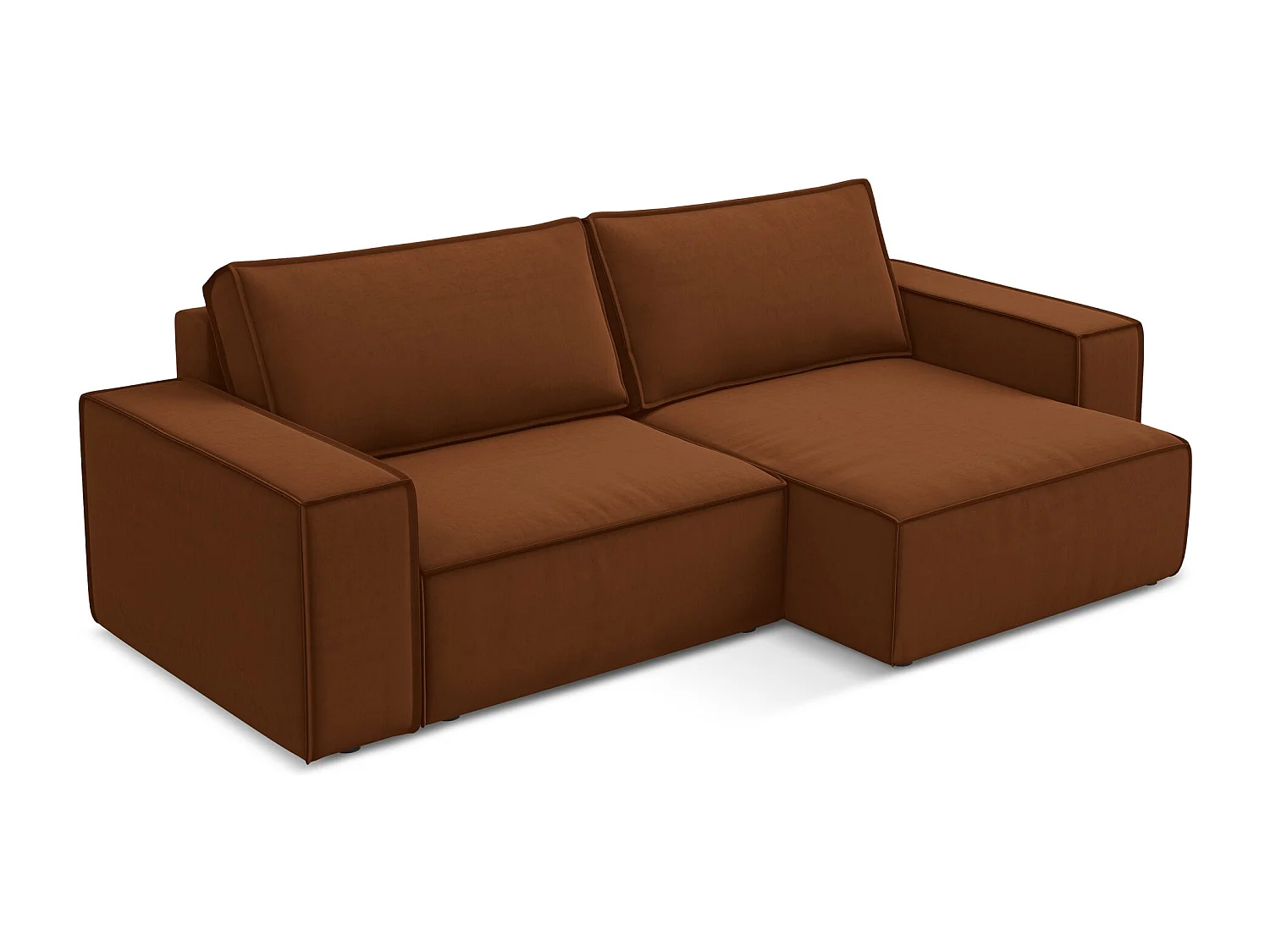 2-Sitzer Ecksofa mit Schlaffunktion - Ecke Rechts - Samt - Terrakotta - KIMO