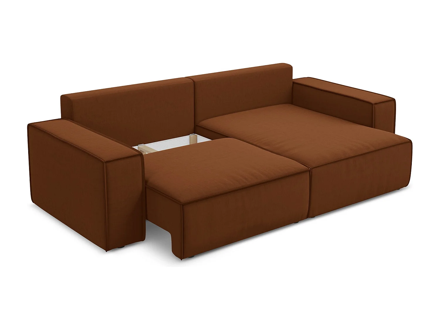 2-Sitzer Ecksofa mit Schlaffunktion - Ecke Rechts - Samt - Terrakotta - KIMO