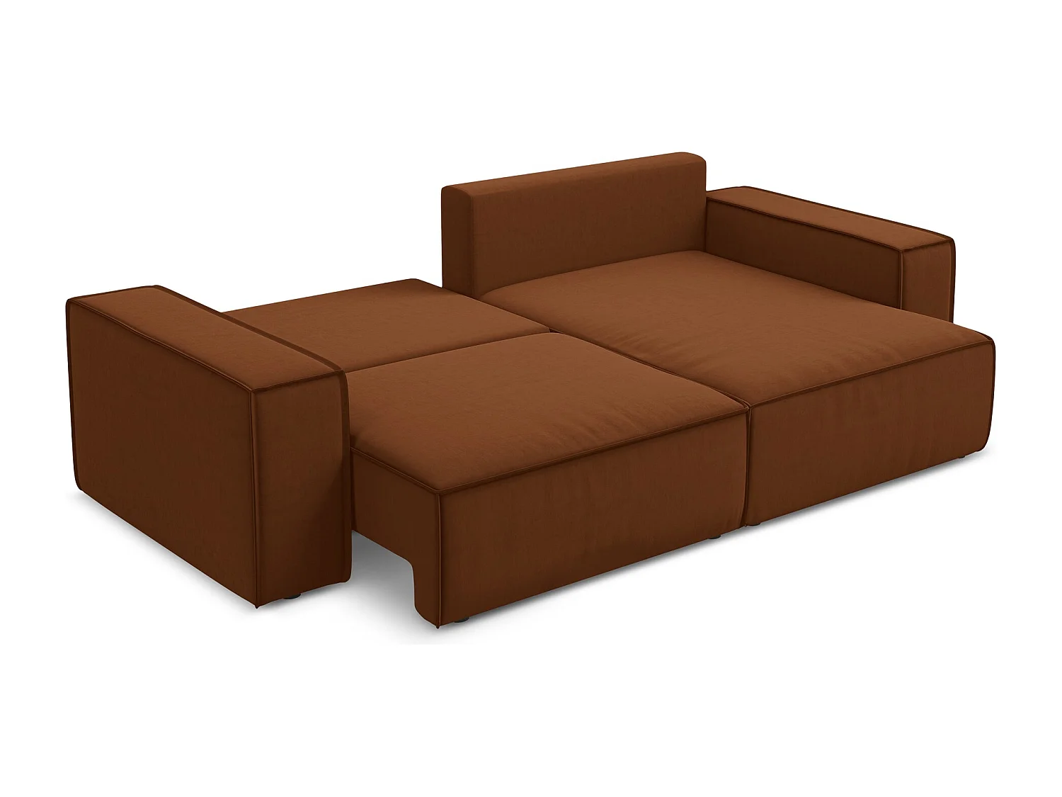 2-Sitzer Ecksofa mit Schlaffunktion - Ecke Rechts - Samt - Terrakotta - KIMO