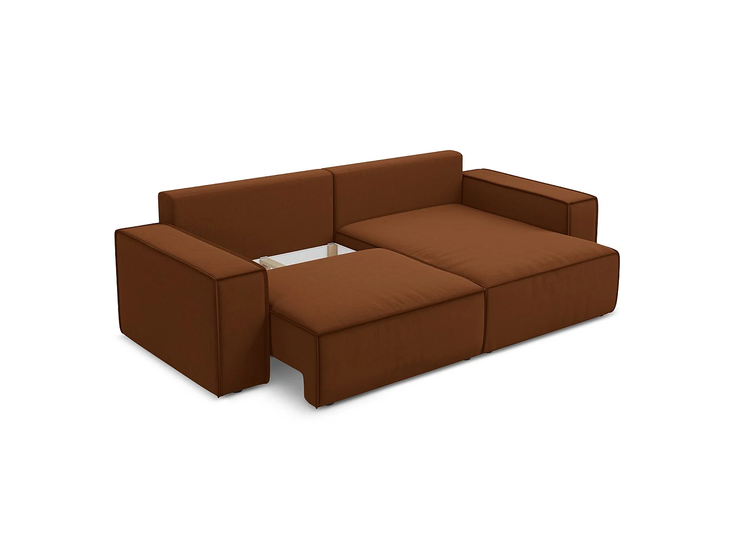 2-Sitzer Ecksofa mit Schlaffunktion - Ecke Rechts - Samt - Terrakotta - LIVORNO