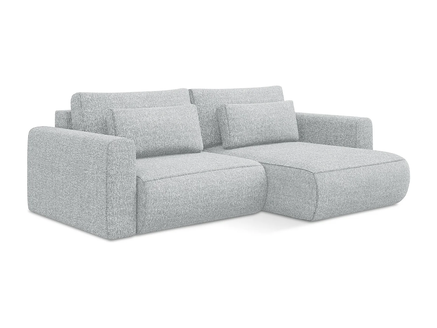 Sofá de canto direito convertível 2,5 lugares em tecido texturizado prata - KAPUA