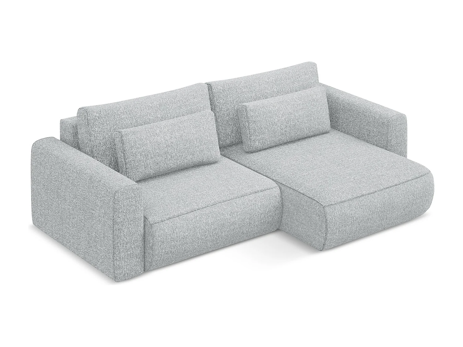 Sofá de canto direito convertível 2,5 lugares em tecido texturizado prata - KAPUA