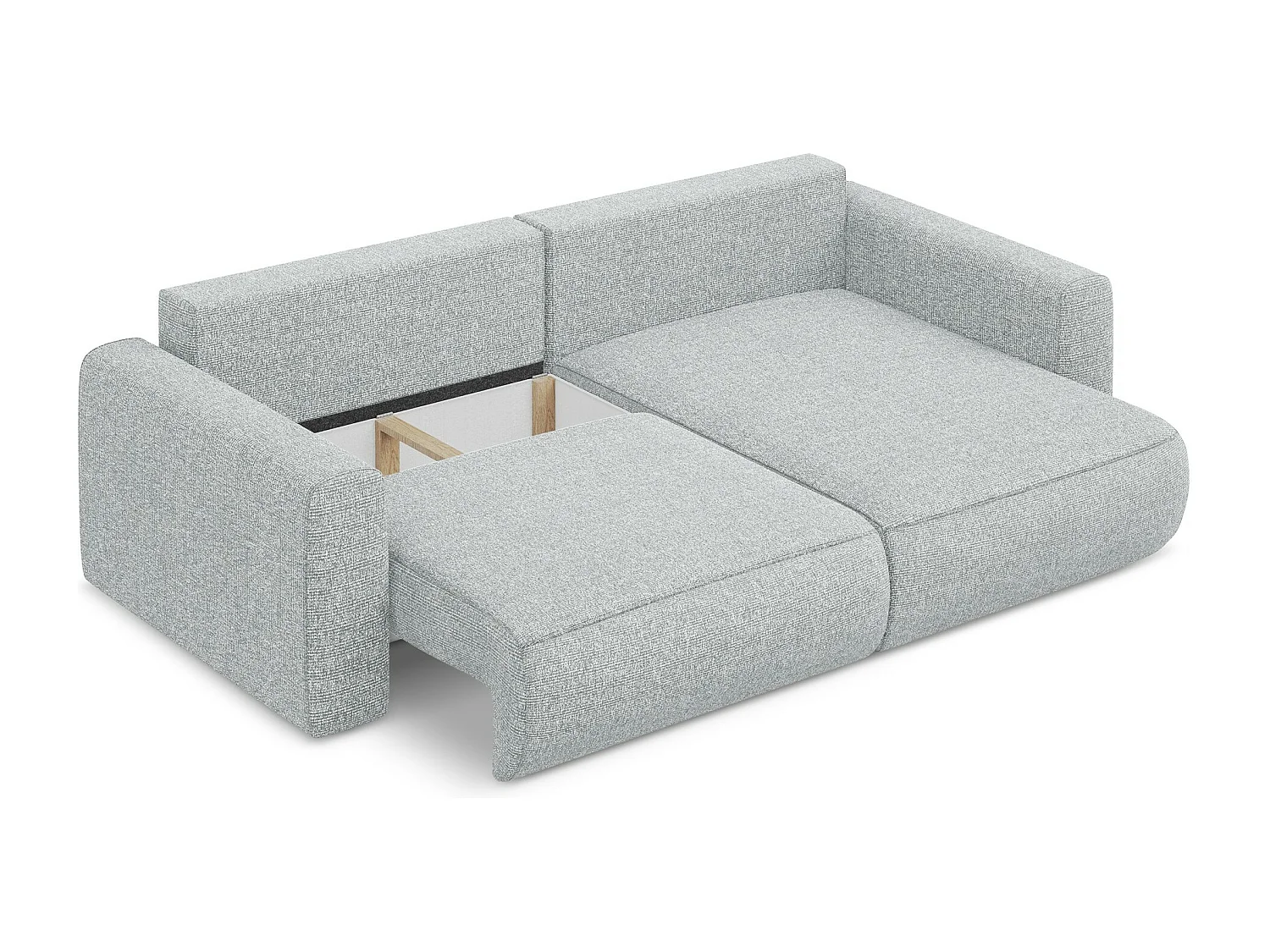 Sofá de canto direito convertível 2,5 lugares em tecido texturizado prata - KAPUA