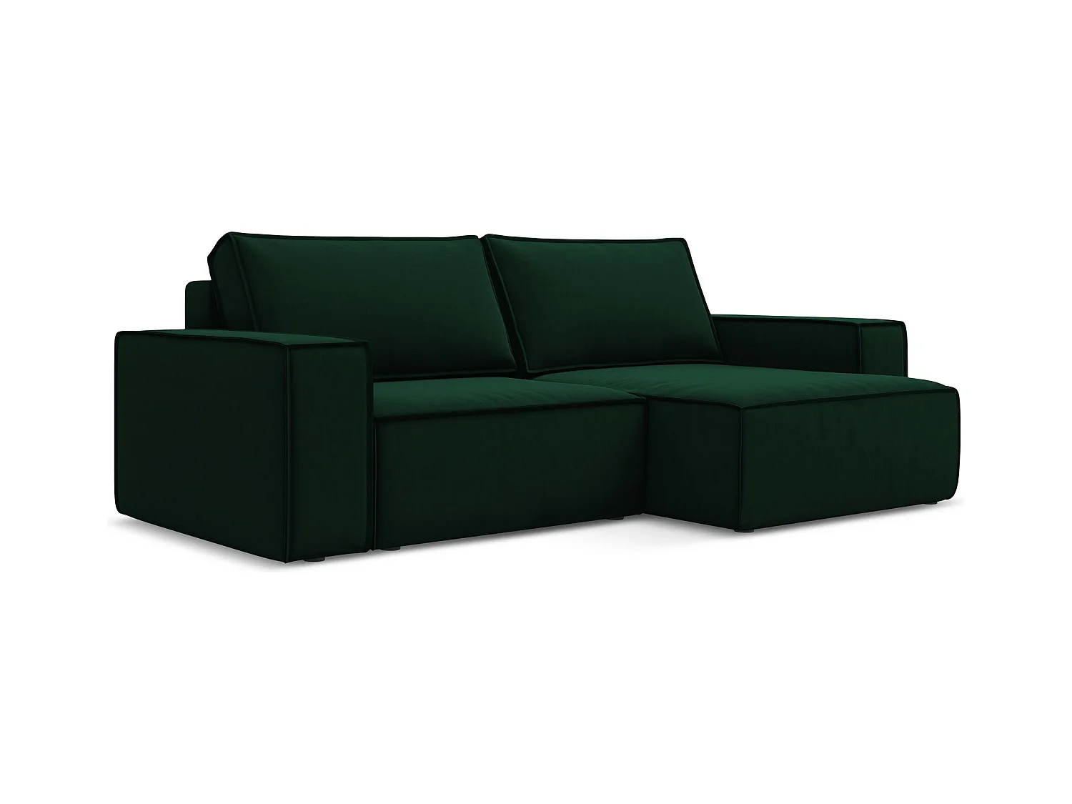 2-Sitzer Ecksofa mit Schlaffunktion - Ecke Rechts - Samt - Flaschengrün - KIMO