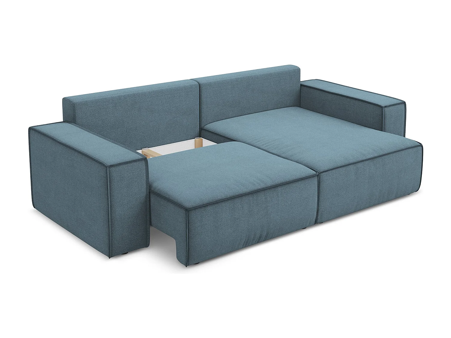 2-Sitzer Ecksofa mit Schlaffunktion - Ecke Rechts - Strukturstoff - Hellblau - KIMO