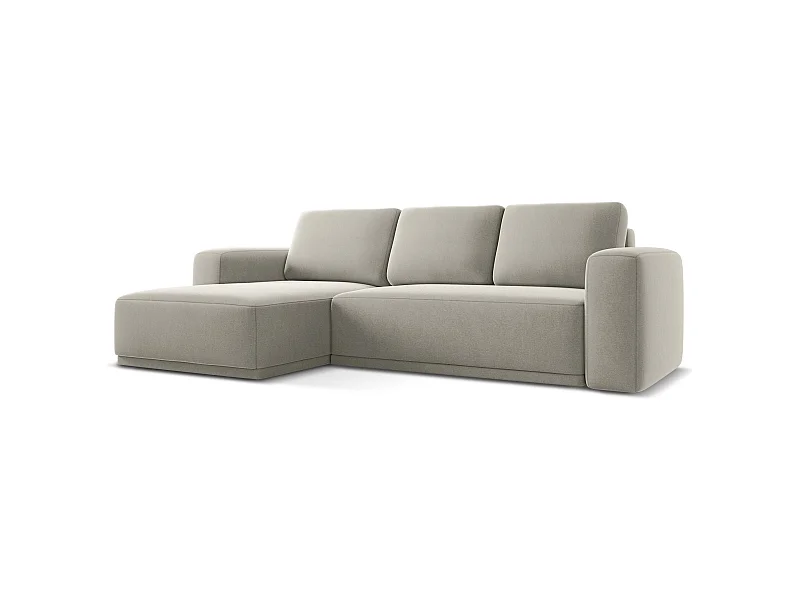 Narożnik lewostronny z funkcją spania - z tkaniny welwetowej - perłowy - KAILA