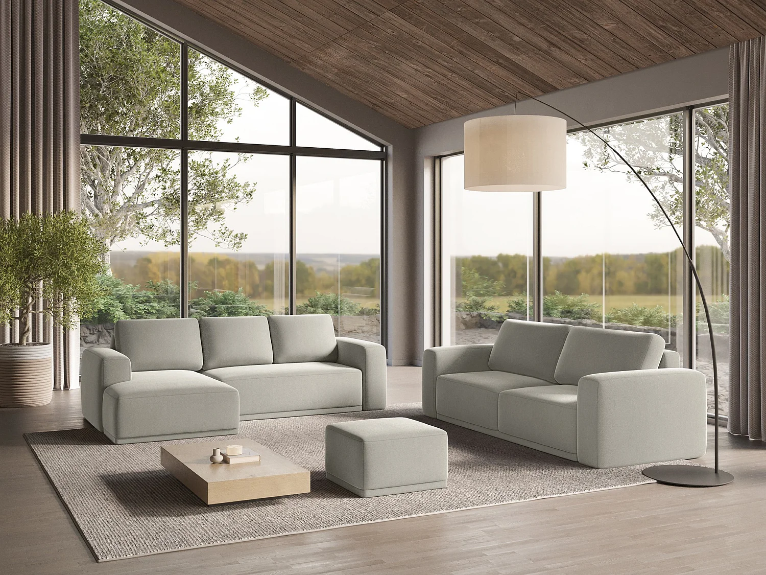 3-Sitzer Ecksofa mit Schlaffunktion - Ecke Links - Samt - Perle - KAILA