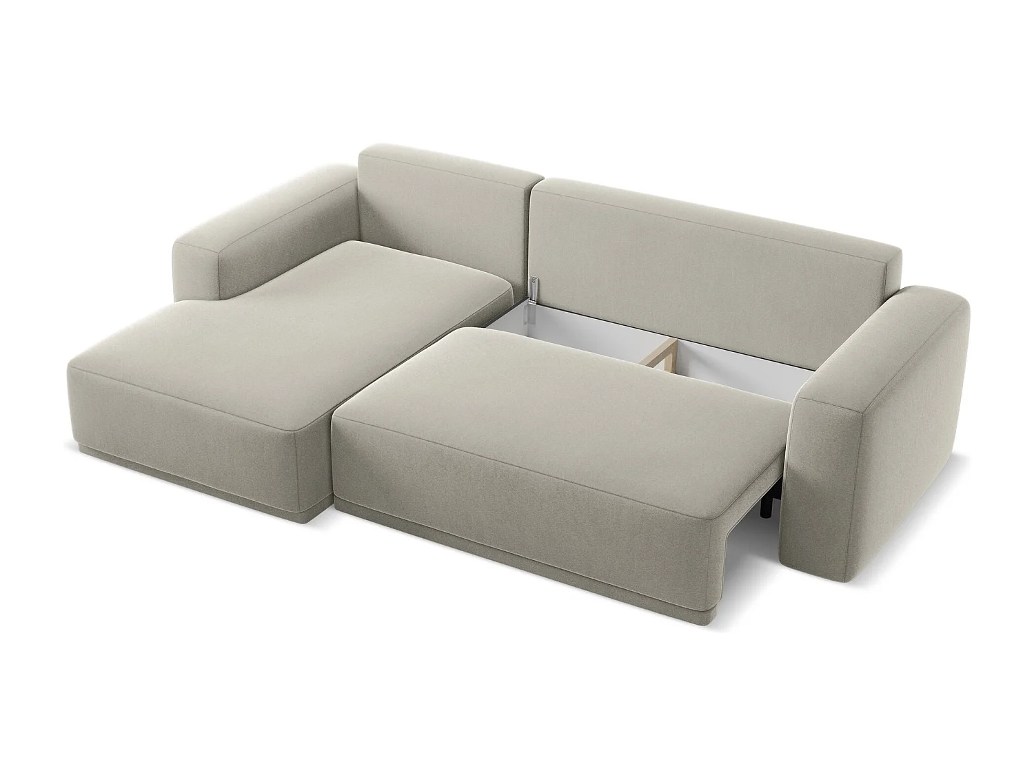 3-Sitzer Ecksofa mit Schlaffunktion - Ecke Links - Samt - Perle - KAILA