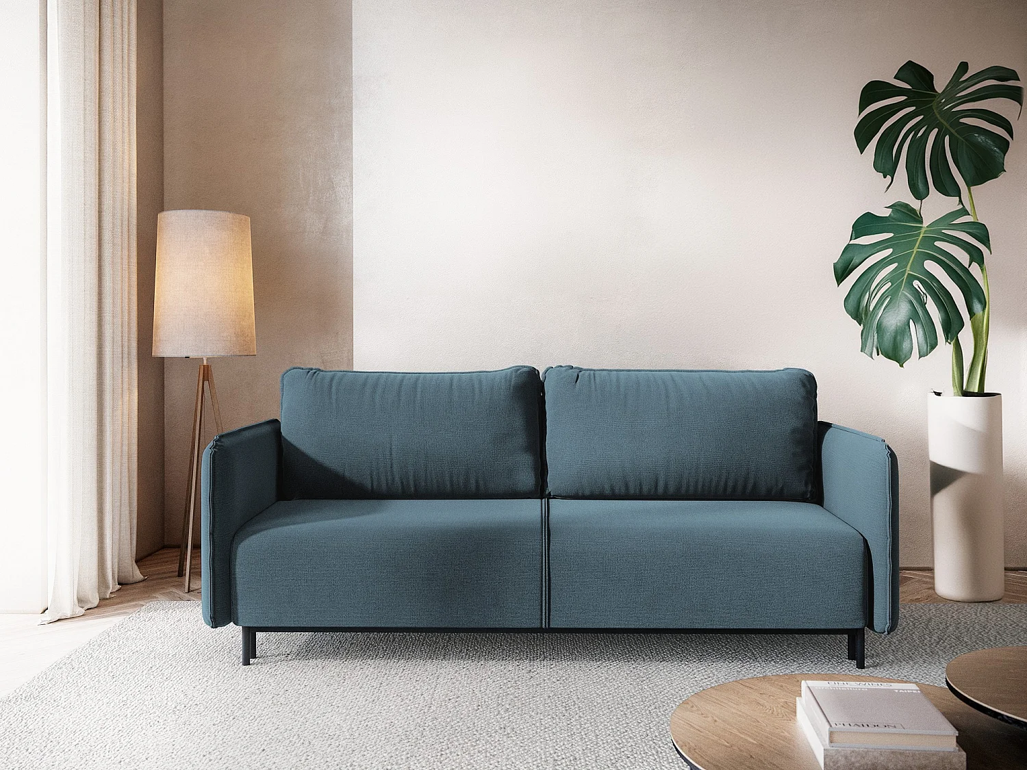 3-Sitzer Sofa mit Schlaffunktion - - Strukturstoff - Jeans - LUANA