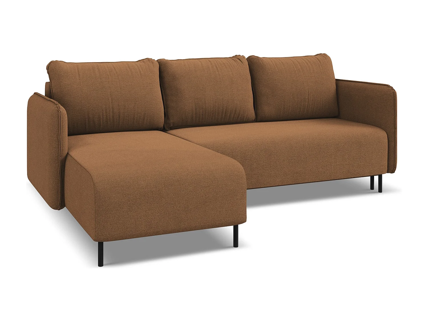 Canapé d'angle gauche convertible en tissu texturé - terre cuite - LUANA