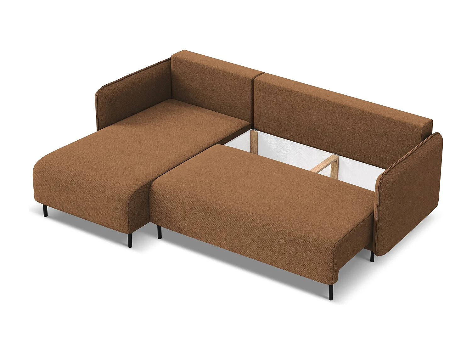 Canapé d'angle gauche convertible en tissu texturé - terre cuite - LUANA