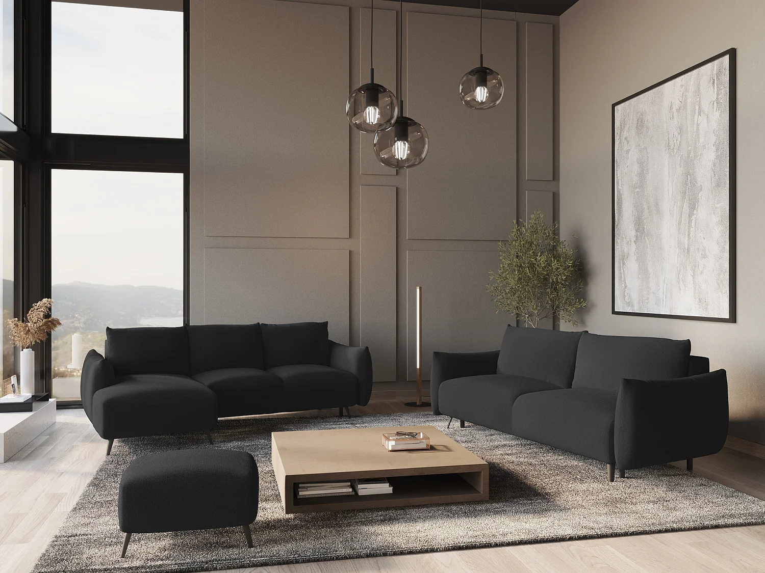 Canapé d'angle gauche convertible en tissu chenille - anthracite - MALIE