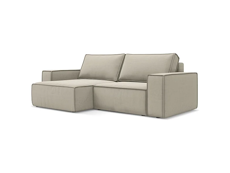 2-Sitzer Ecksofa mit Schlaffunktion - Ecke Links - Samt - Perle - KIMO
