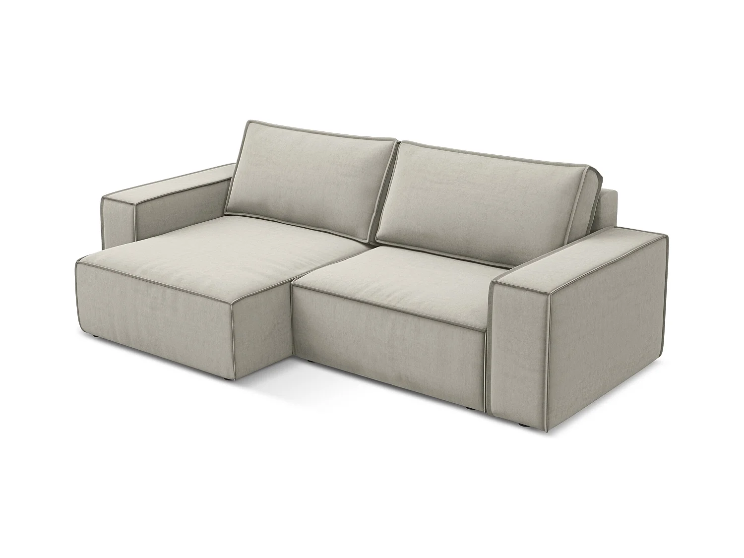 Narożnik lewostronny z funkcją spania - z tkaniny welwetowej - perłowy - KIMO