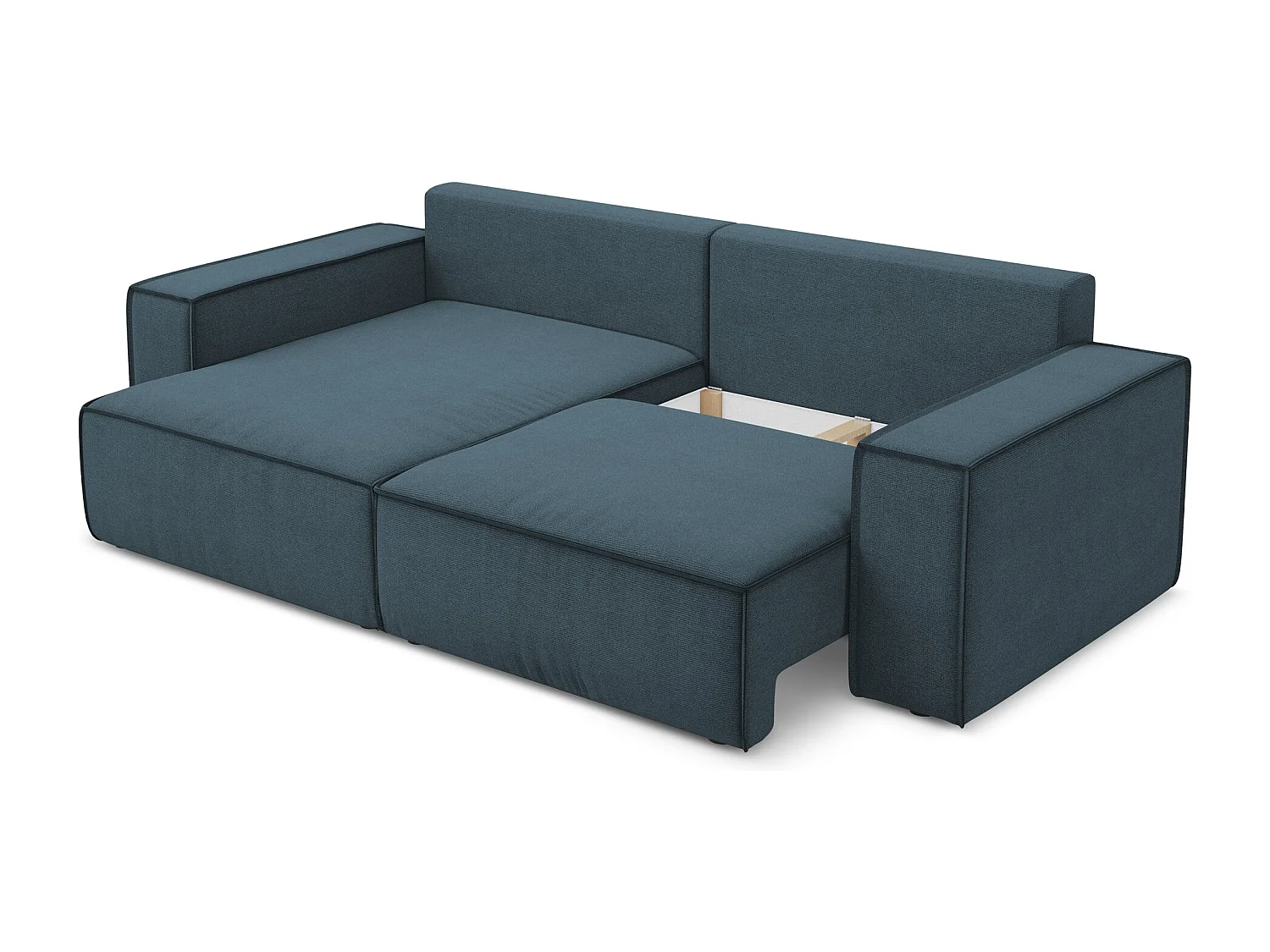 2-Sitzer Ecksofa mit Schlaffunktion - Ecke Links - Strukturstoff - Jeans - KIMO