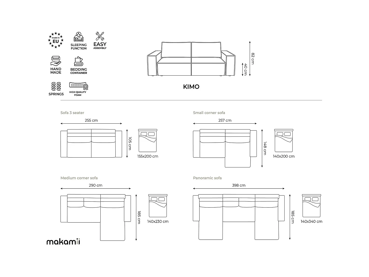 Canapé d’angle 2 places gauche convertible en tissu texturé - jeans - KIMO